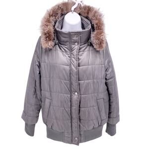 BESS Gray Fur Hooded Puffer Jacket Size Small